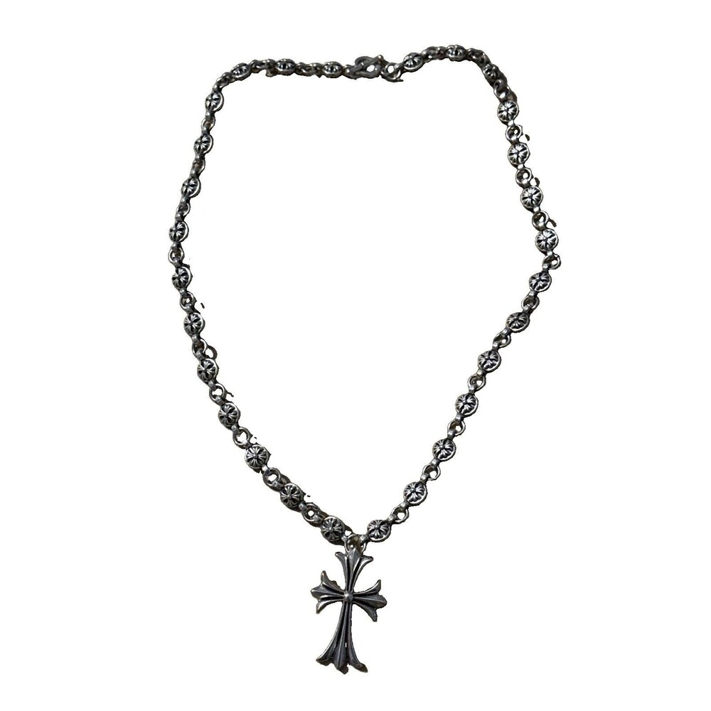 925 Sterling Silver Chrome Hearts Ball and Cross Necklace